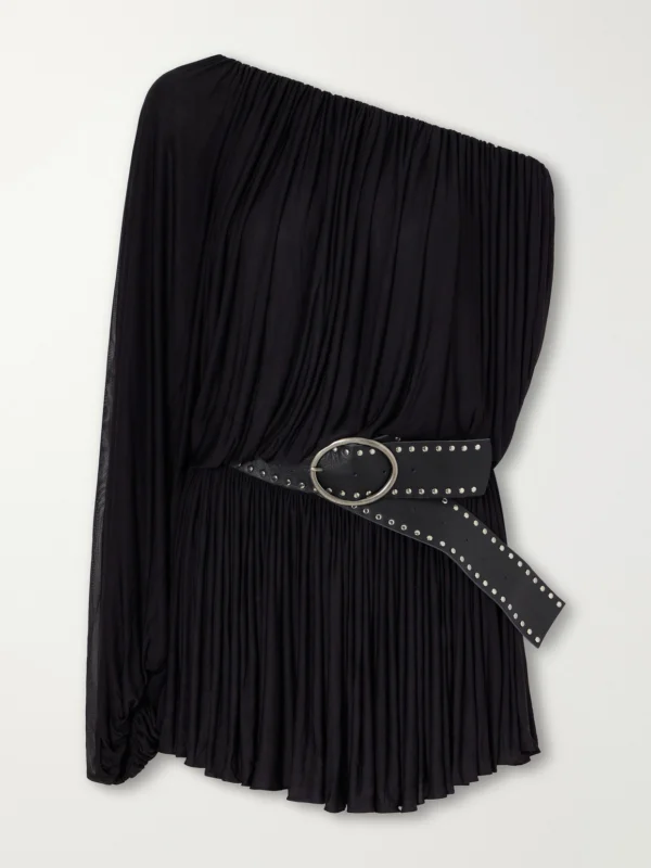 Christopher Esber Bayamo Belted One-shoulder Mesh Mini Dress