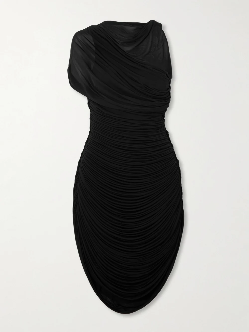 Christopher Esber Beach Glass Ruched Asymmetric Jersey Mini Dress in black