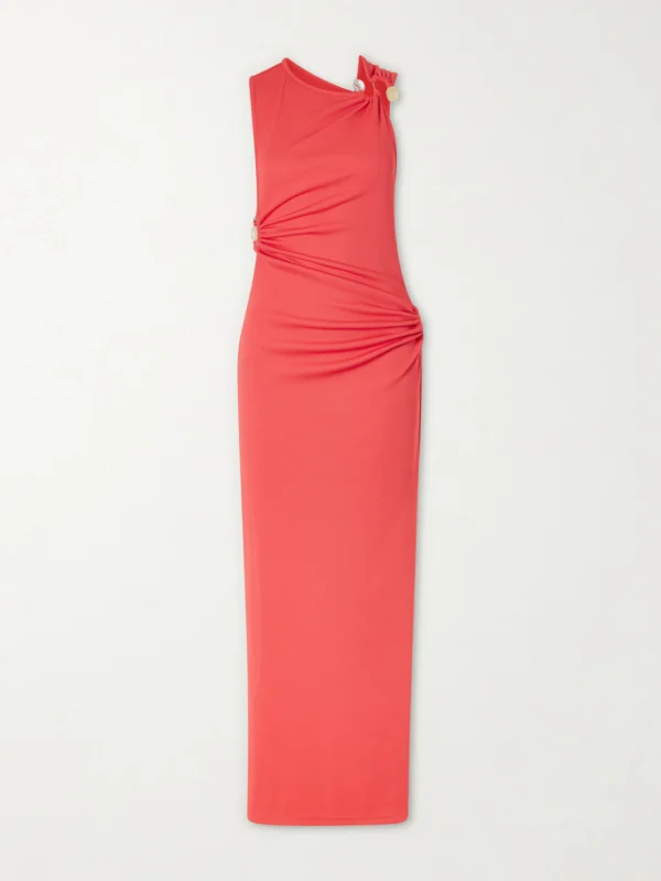 Christopher Esber Callisto Trinity Embellished Ruched Ribbed-jersey Maxi Dress