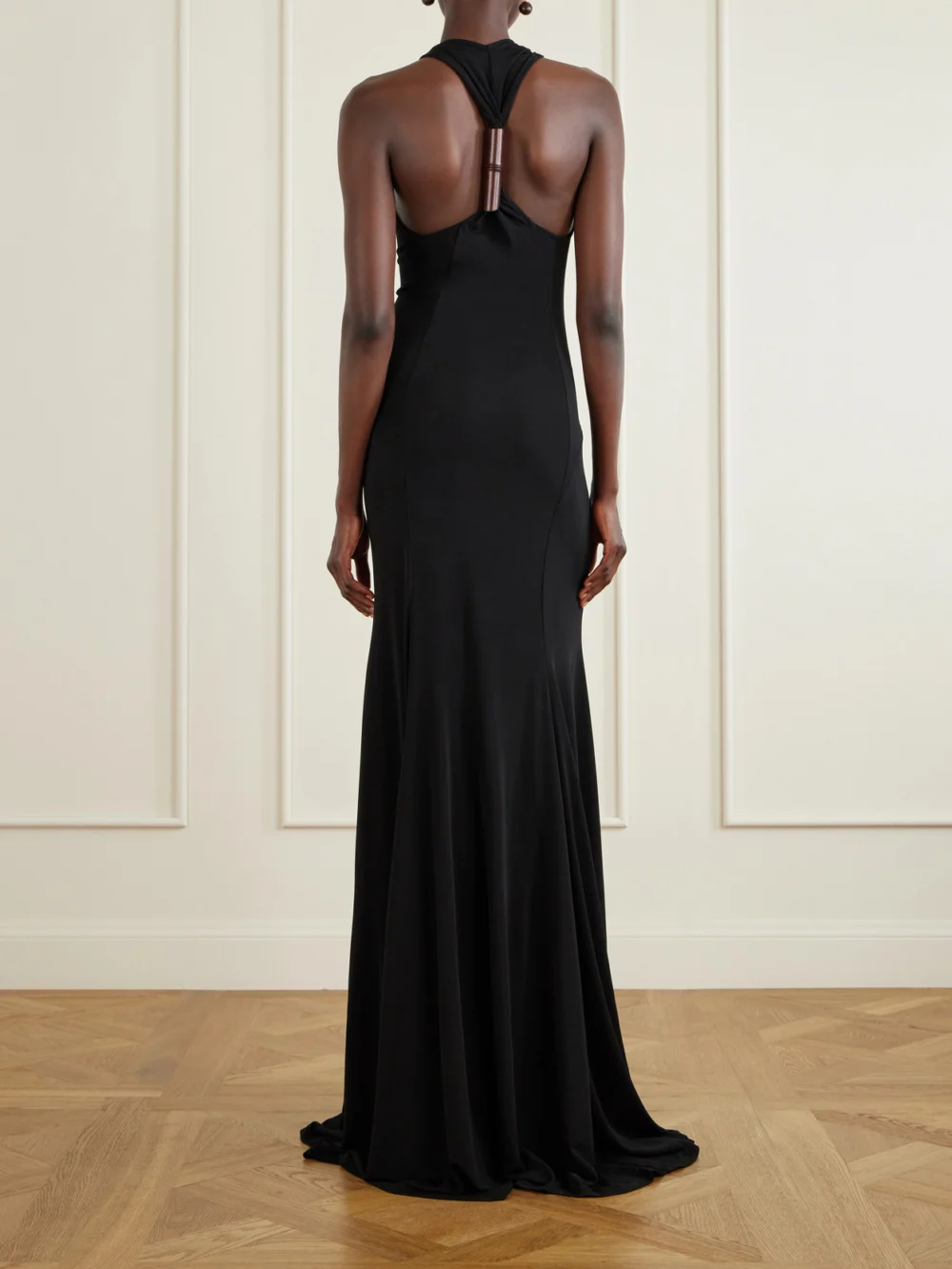 Back view of the Christopher Esber Chime Wood-embellished Jersey Maxi Dress
