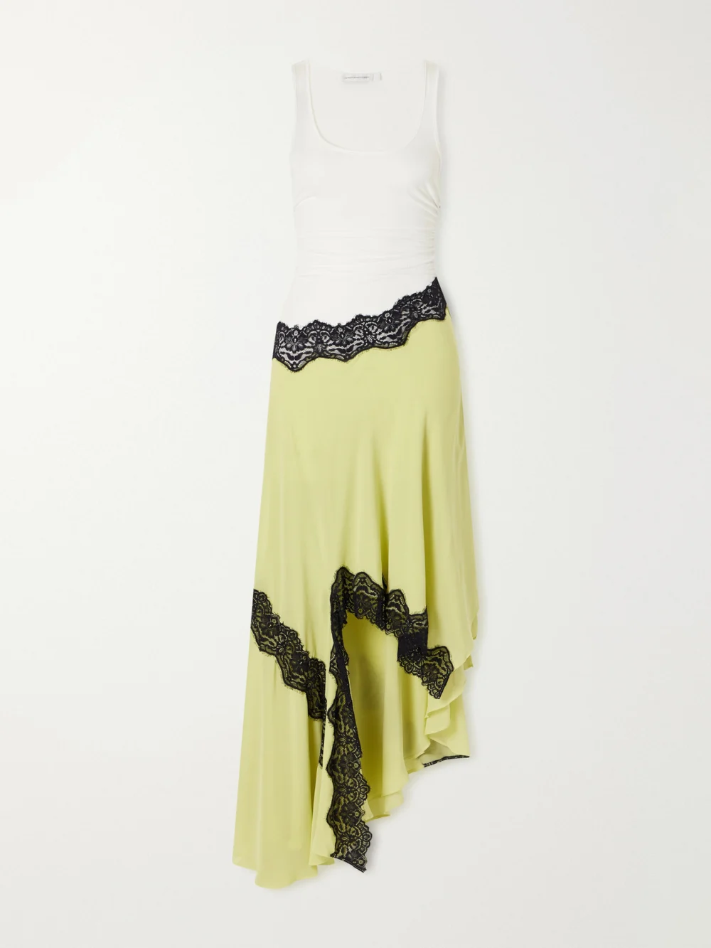Christopher Esber Cutaway Asymmetric Lace-trimmed Ruched Stretch-jersey and Crepe Dress in multi