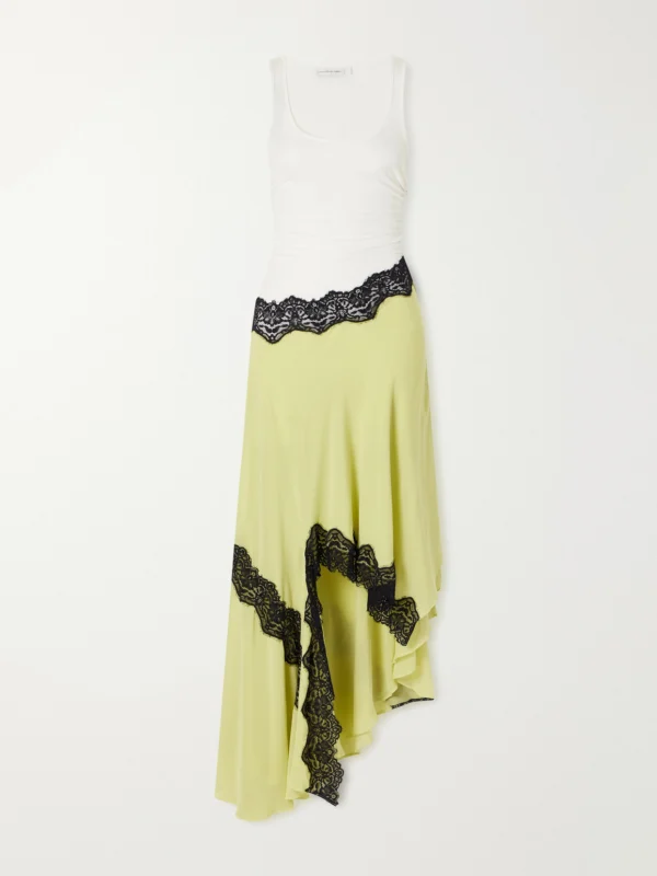 Christopher Esber Cutaway Asymmetric Lace-trimmed Ruched Stretch-jersey and Crepe Dress