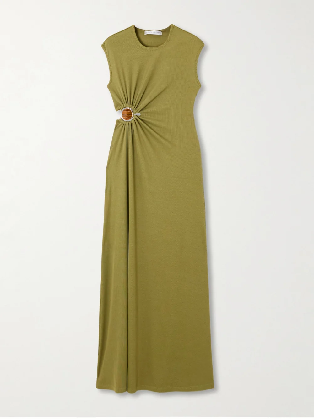 Christopher Esber Cutout Embellished Ribbed-jersey Maxi Dress in green