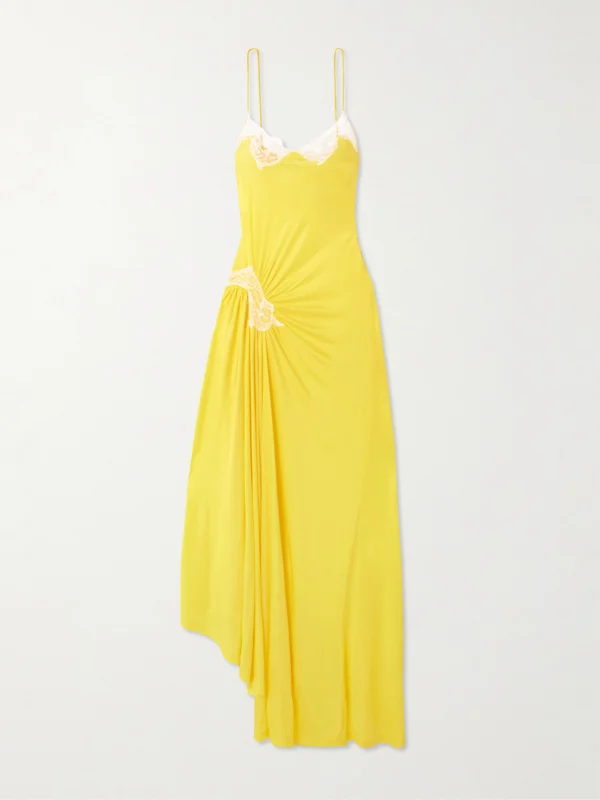 Christopher Esber Delphin Asymmetric Gathered Lace-trimmed Ribbed Jersey Midi Dress