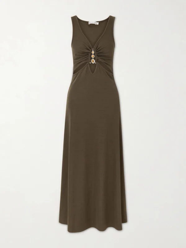 Christopher Esber Droplet Embellished Cut-out Ribbed-jersey Midi Dress