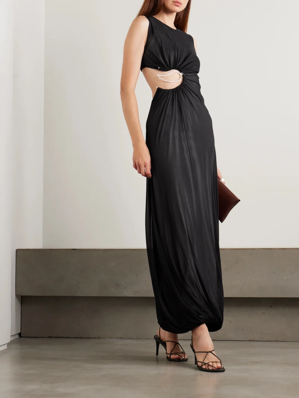 Christopher Esber Embellished Cutout Layered Stretch-jersey Maxi Dress, worn by a model