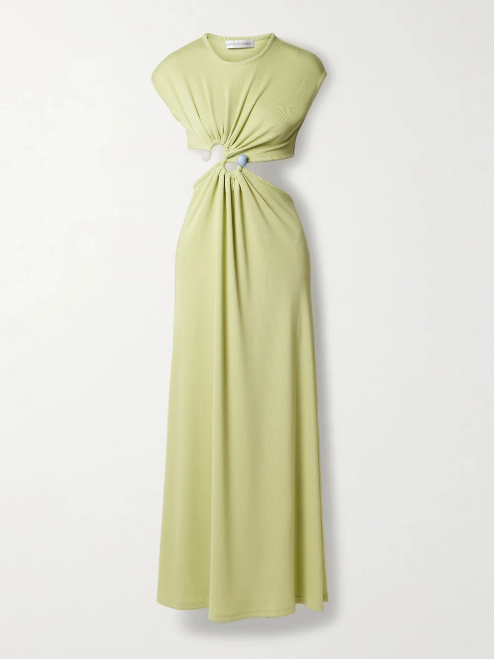 Christopher Esber Embellished Cutout Ribbed-knit Maxi Dress in sage green