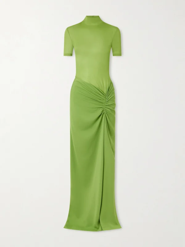 Christopher Esber Fusion Jersey and Gathered Crepe Mock-neck Maxi Dress