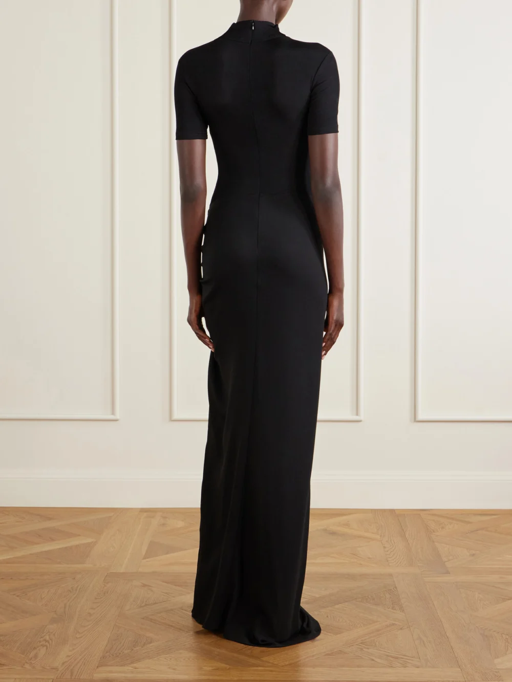 Back view of the Christopher Esber Fusion Ruched Jersey Maxi Dress