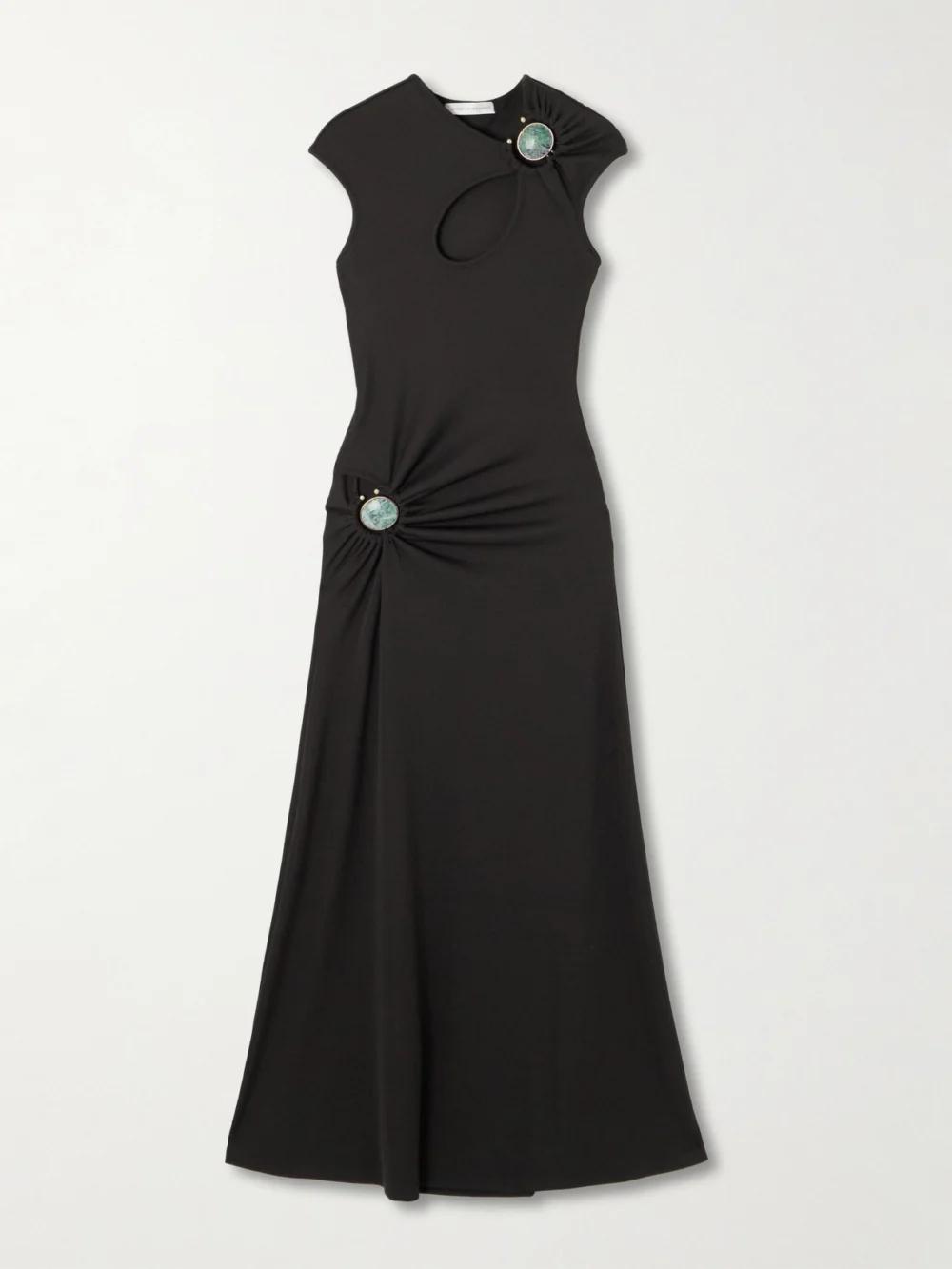 Christopher Esber Hollow Cutout Embellished Ribbed Jersey Maxi Dress in gray