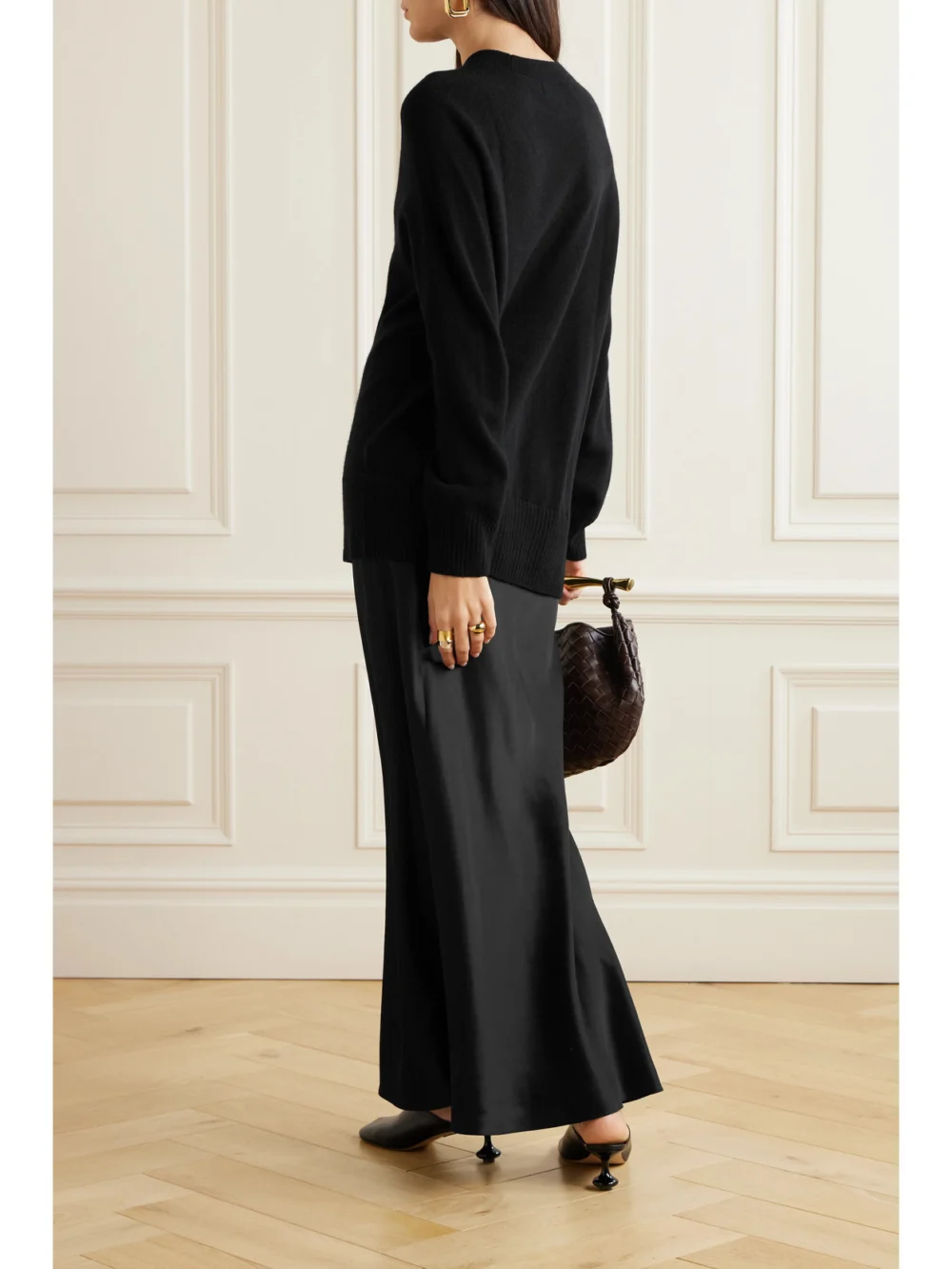 Back view of the Christopher Esber Monument Cashmere and Silk-satin Maxi Dress