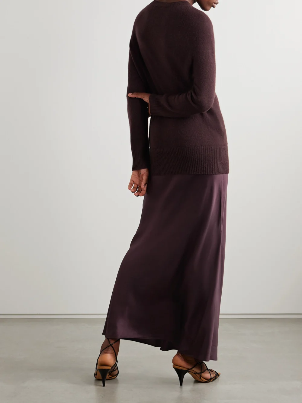 Back view of the Christopher Esber Monument Cashmere and Silk-satin Maxi Dress
