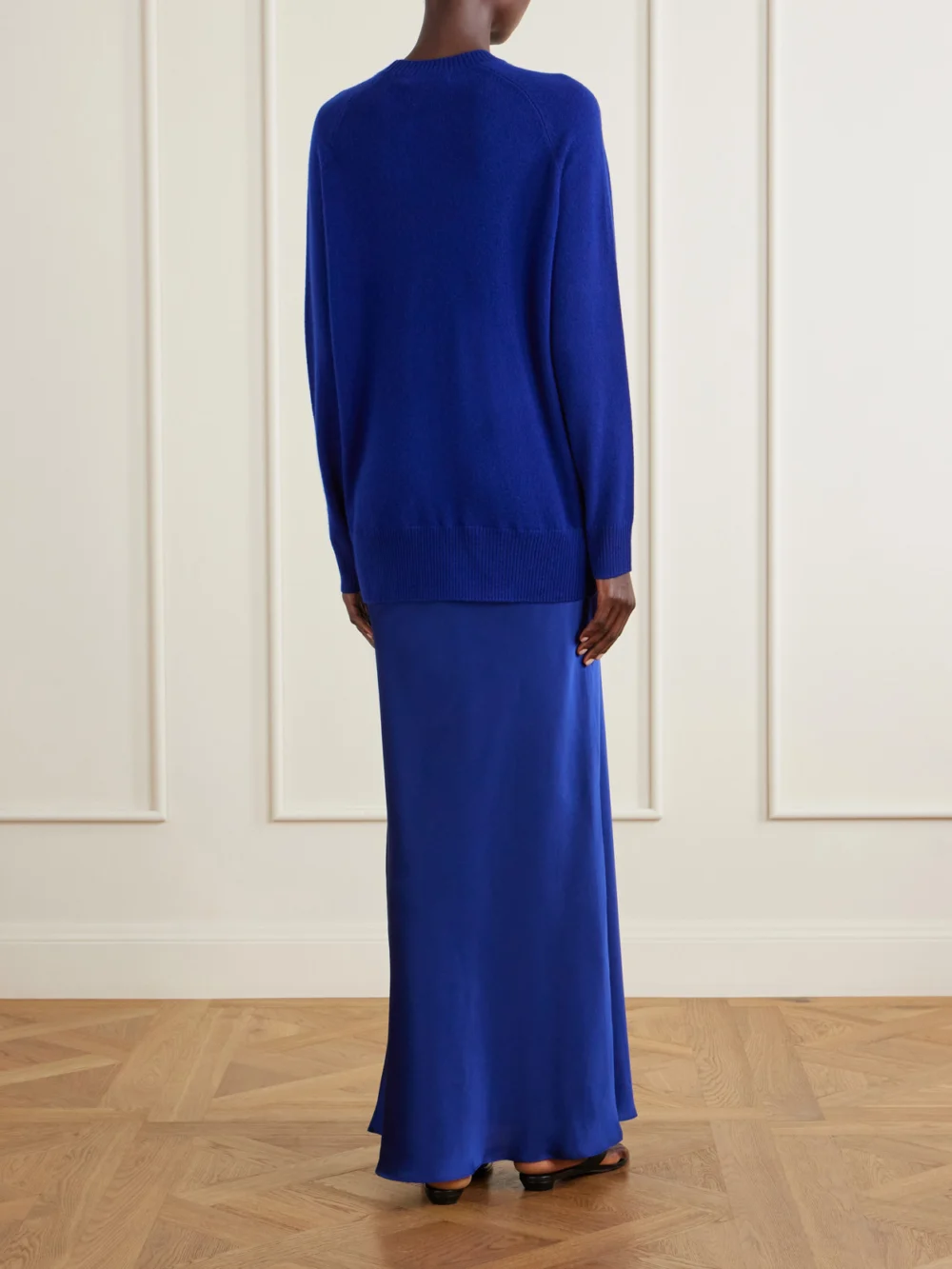 Back view of the Christopher Esber Monument Cashmere and Silk-satin Maxi Dress