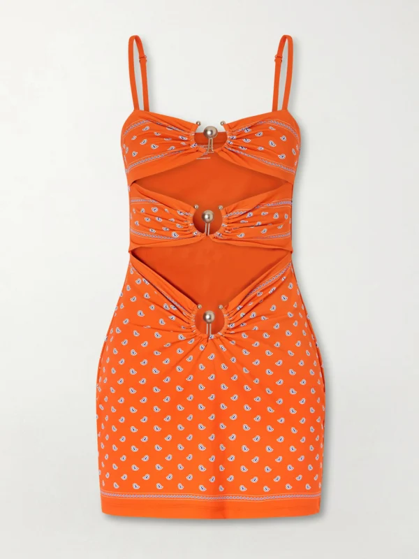 Christopher Esber Orbit Embellished Ruched Cutout Printed Stretch-jersey Mini Dress