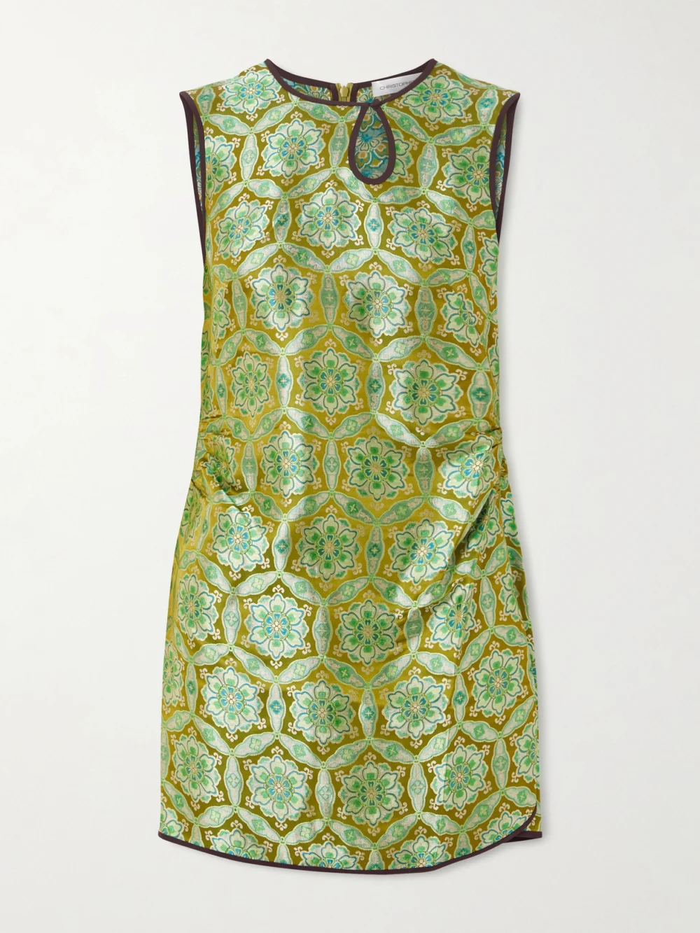 Christopher Esber Palmira Ruched Cutout Floral Brocade Mini Dress in green