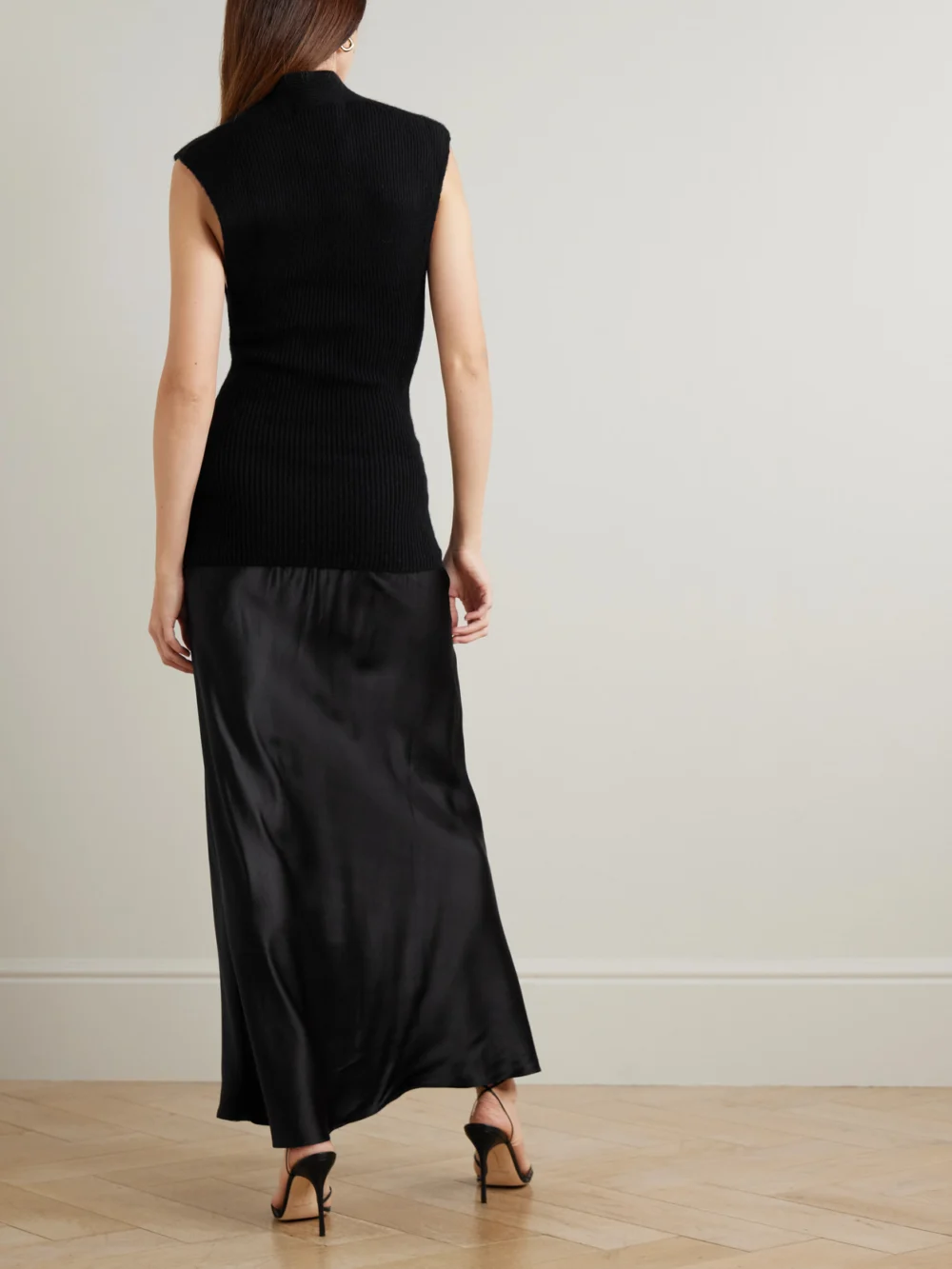 Back view of the Christopher Esber Ribbed Cashmere and Silk-satin Maxi Dress