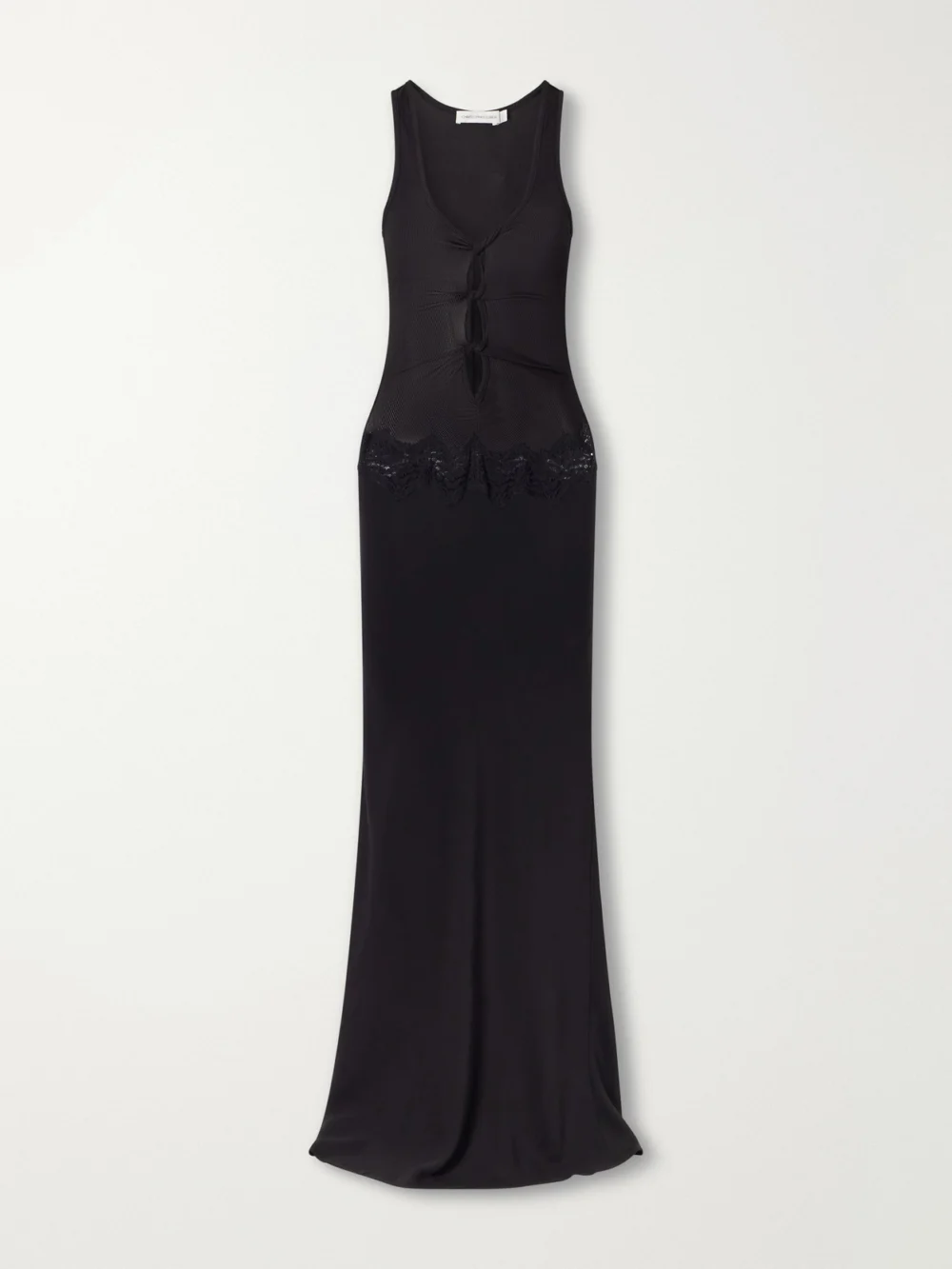 Christopher Esber Verner Cut-out Ribbed-detail Lace-trimmed Jersey Midi Dress in black