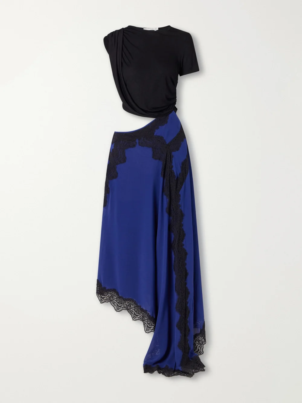 Christopher Esber Verve Asymmetric Lace-trimmed Silk-georgette and Ribbed Jersey Dress in multi