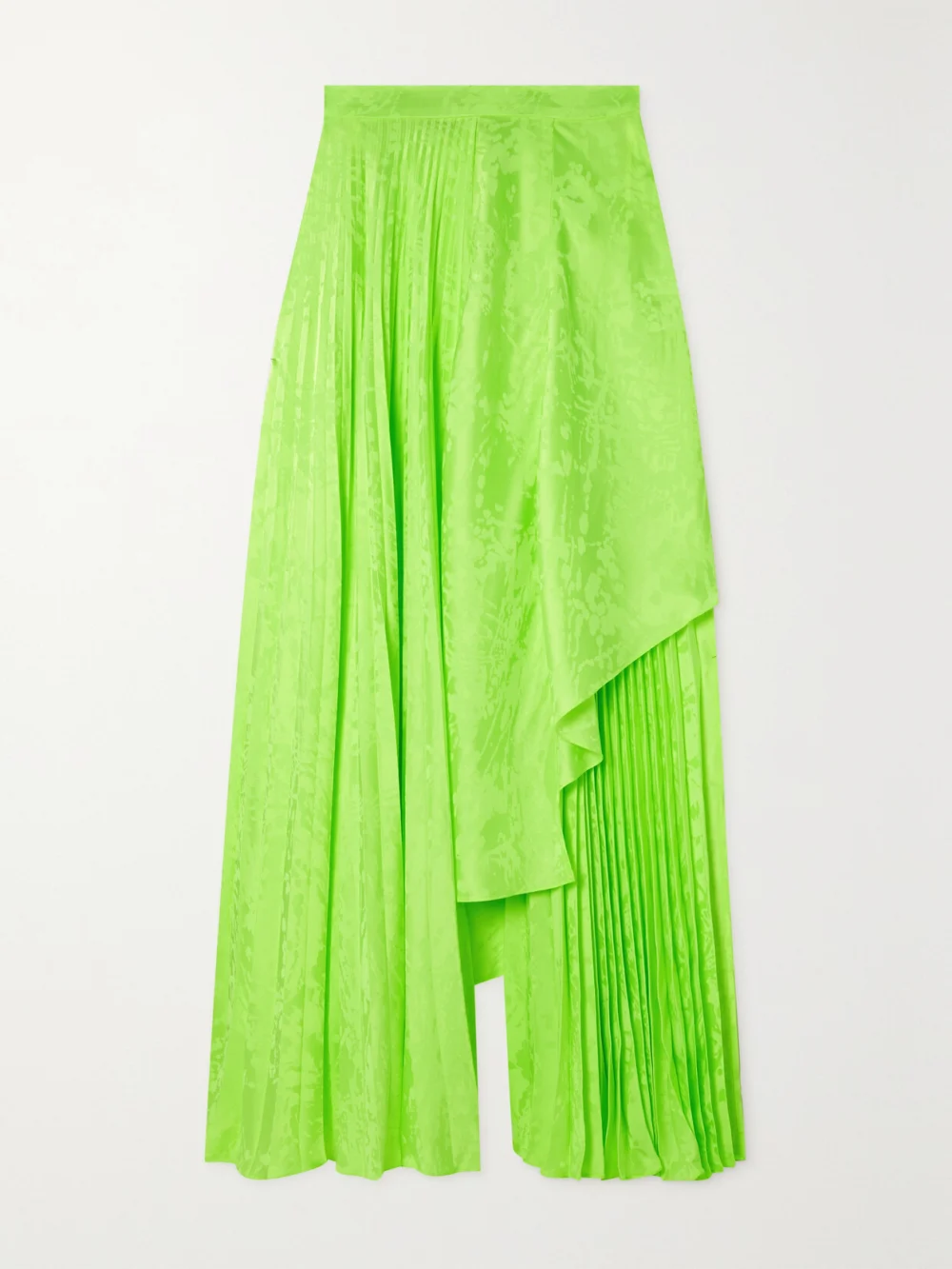 Christopher John Rogers Asymmetric Pleated Neon Viscose Skirt in bright green