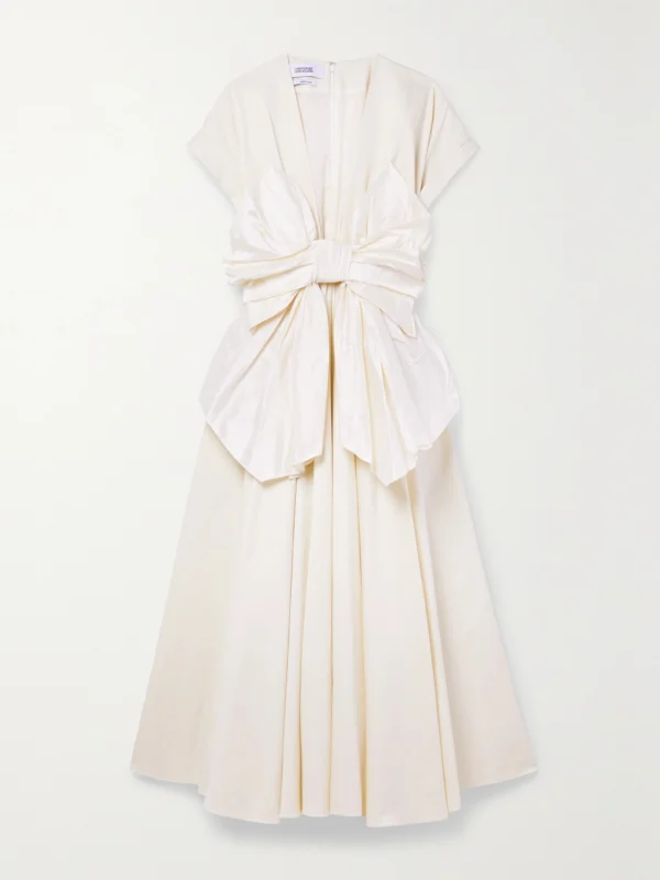 Christopher John Rogers Bow-detailed Dupioni-trimmed Cotton and Silk-blend Twill Midi Dress