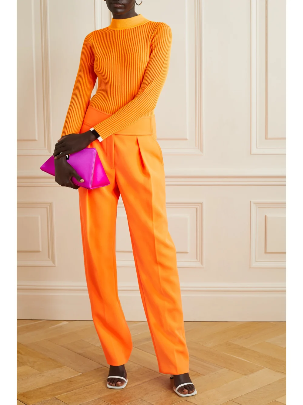 Christopher John Rogers Color-block Ribbed Wool-blend Sweater, worn by a model