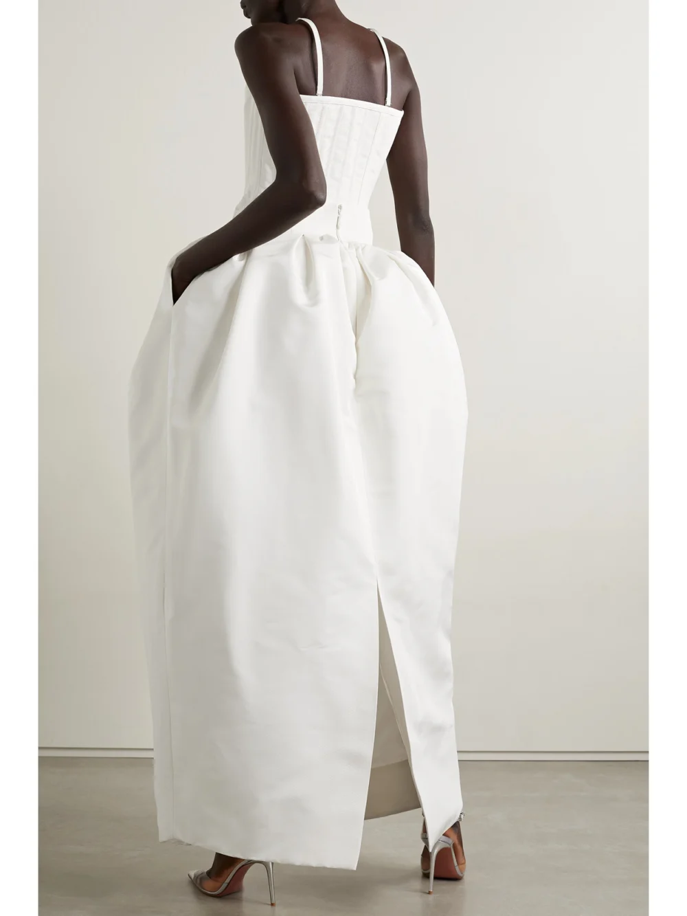 Back view of the Christopher John Rogers Gathered Silk-faille Maxi Skirt