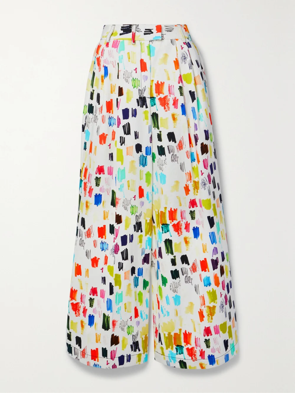 Christopher John Rogers Marker Test Pleated Printed Cotton-twill Wide-leg Pants in white