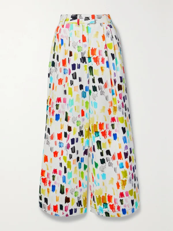 Christopher John Rogers Marker Test Pleated Printed Cotton-twill Wide-leg Pants