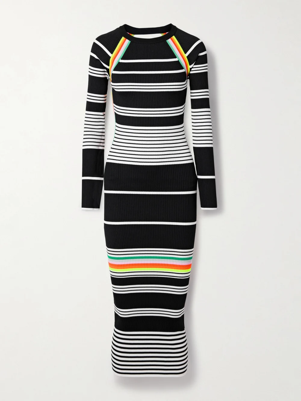 Christopher John Rogers Open-back Striped Ribbed-knit Midi Dress in multi
