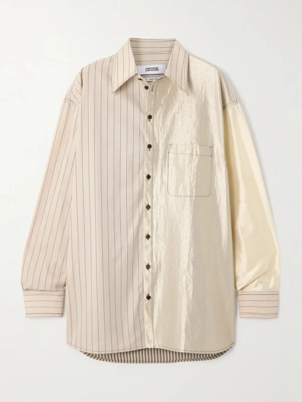 Christopher John Rogers Oversized Striped Patchwork Silk-satin, Cotton-poplin and Cotton-blend Shirt