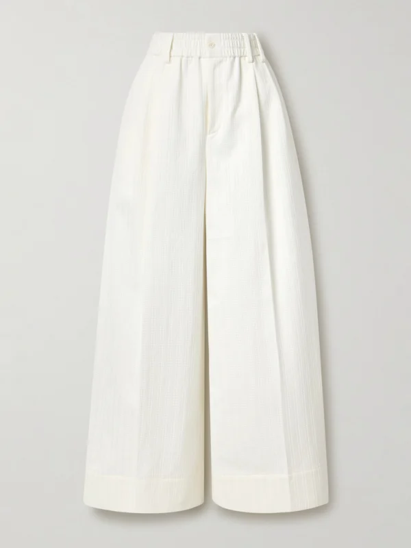 Christopher John Rogers Pleated Embroidered Cotton Wide-leg Pants