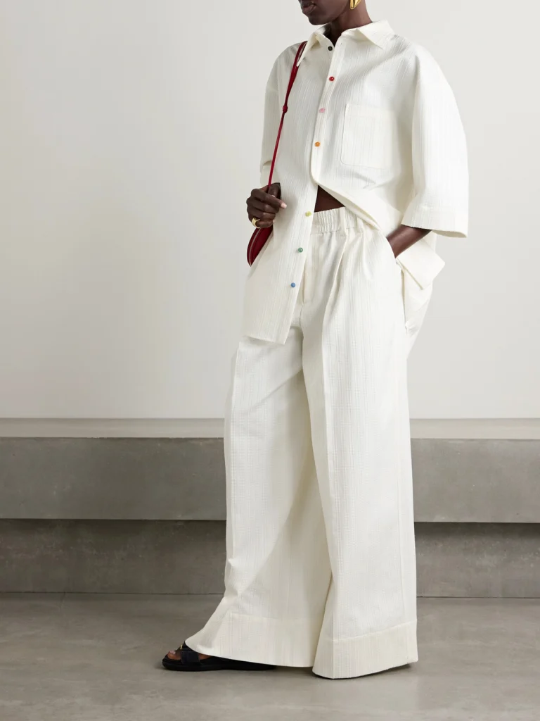 Christopher John Rogers Pleated Embroidered Cotton Wide-leg Pants