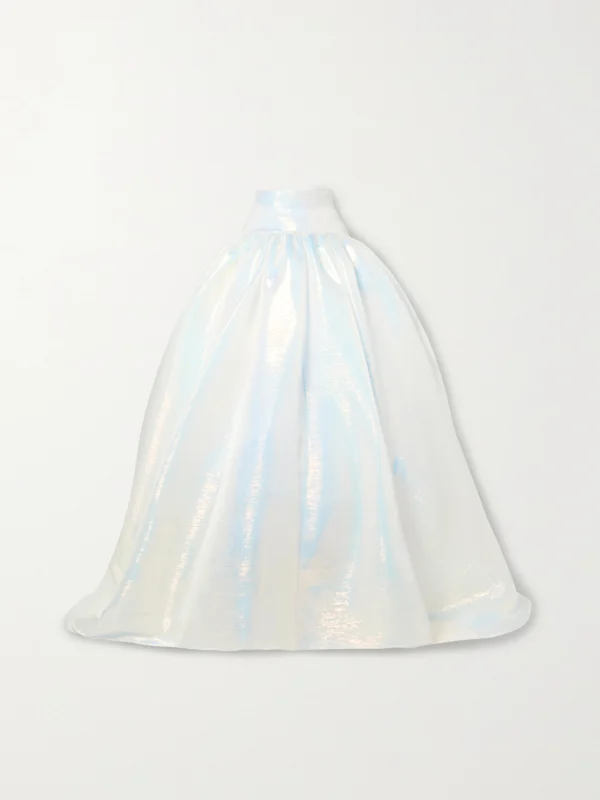 Christopher John Rogers Pleated Iridescent Textured Silk-organza Maxi Skirt