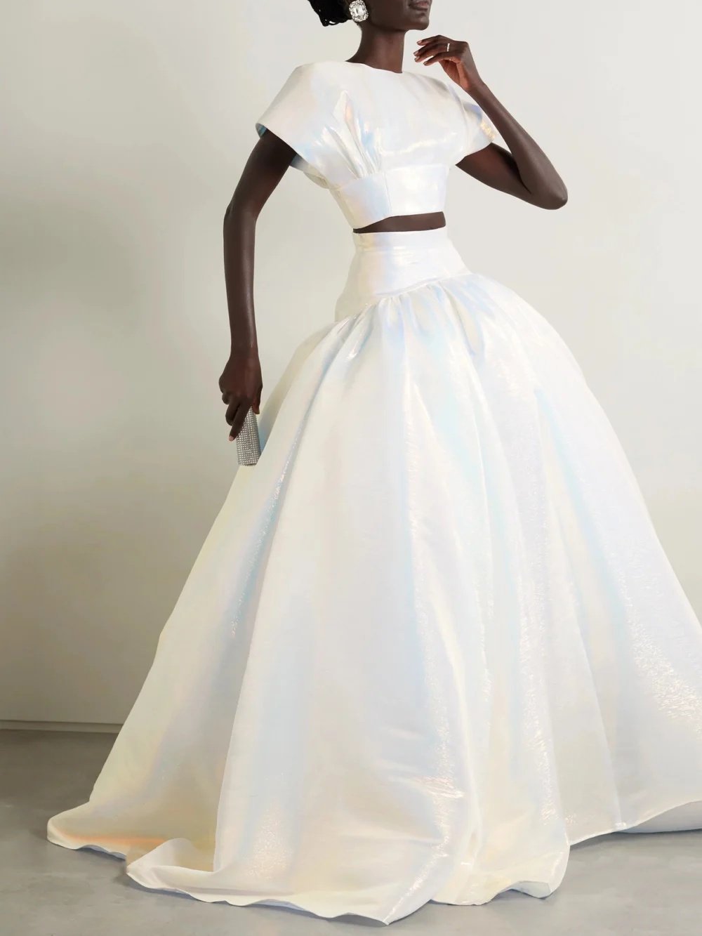 Christopher John Rogers Pleated Iridescent Textured Silk-organza Maxi Skirt, worn by a model