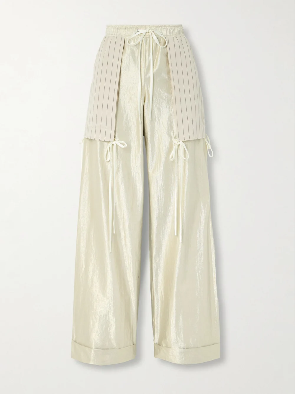 Christopher John Rogers Poplin-trimmed Metallic Cotton-blend Wide-leg Pants in beige