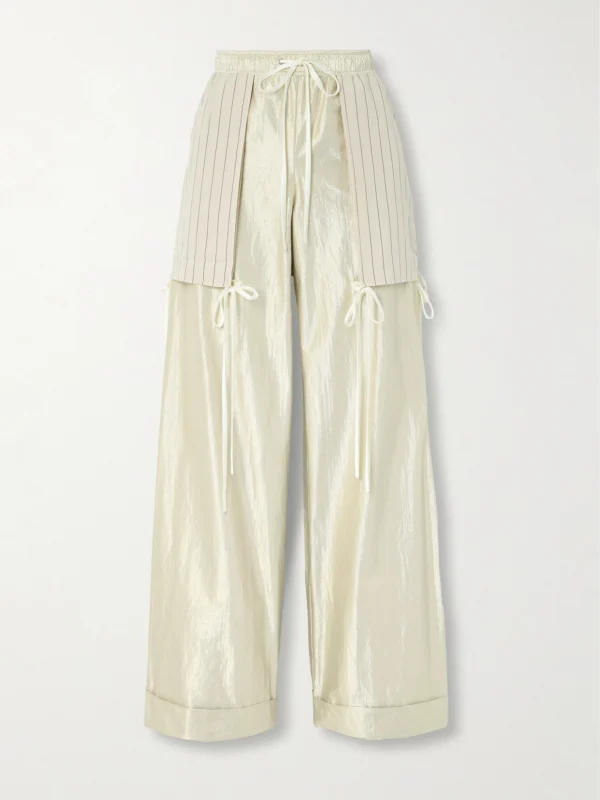 Christopher John Rogers Poplin-trimmed Metallic Cotton-blend Wide-leg Pants