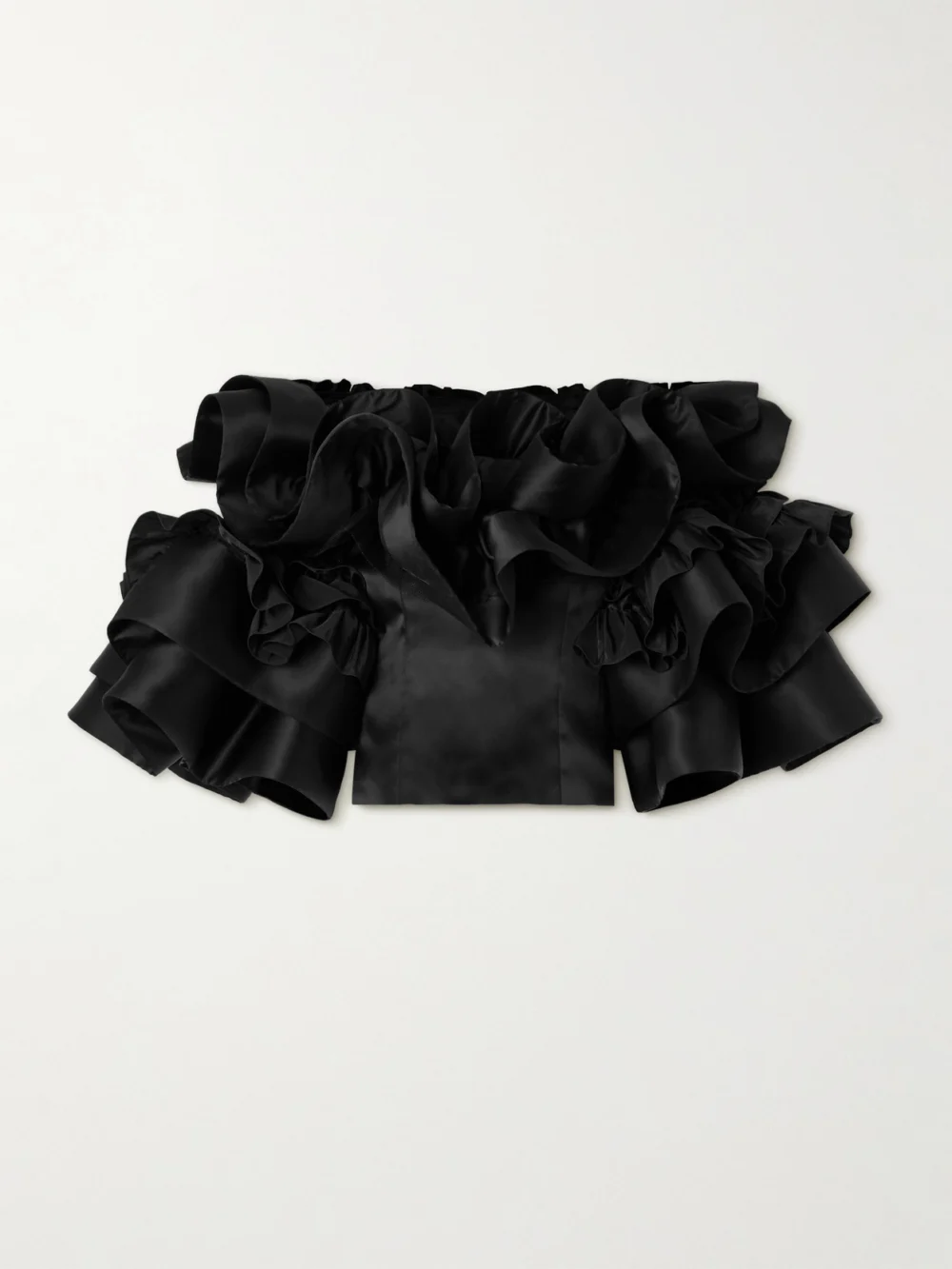 Christopher John Rogers Ruffled Silk-taffeta Top in black