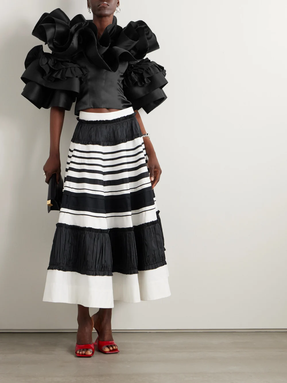 Christopher John Rogers Ruffled Silk-taffeta Top, worn by a model