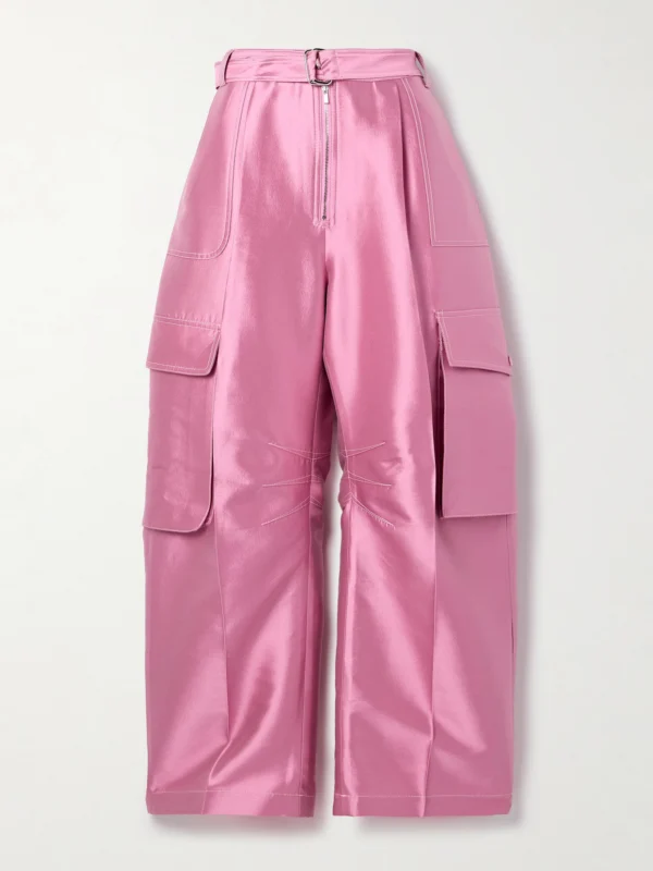 Christopher John Rogers Silk and Wool-blend Satin Barrel-leg Cargo Pants