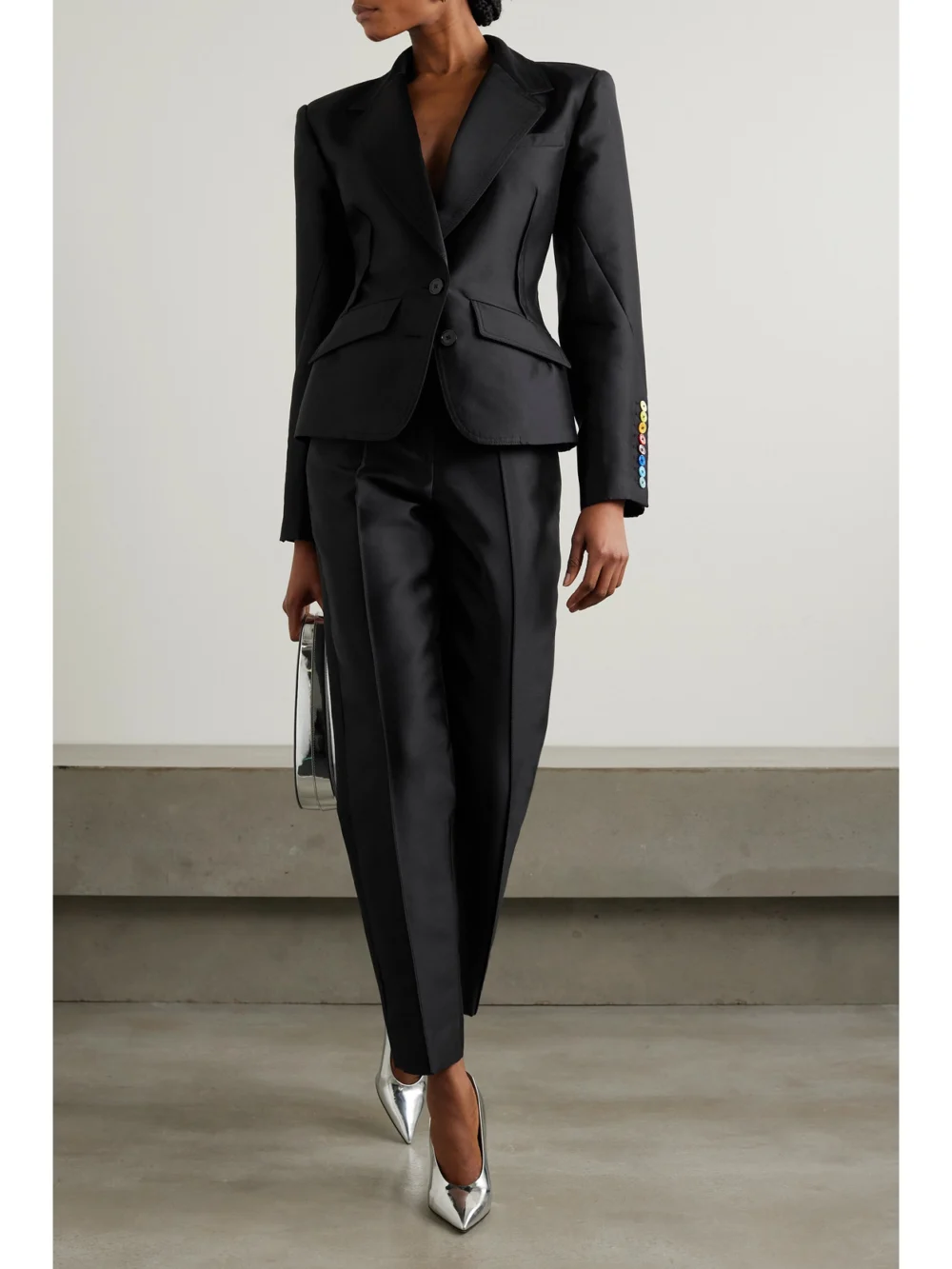 Back view of the Christopher John Rogers Silk and Wool-blend Twill Tapered Pants
