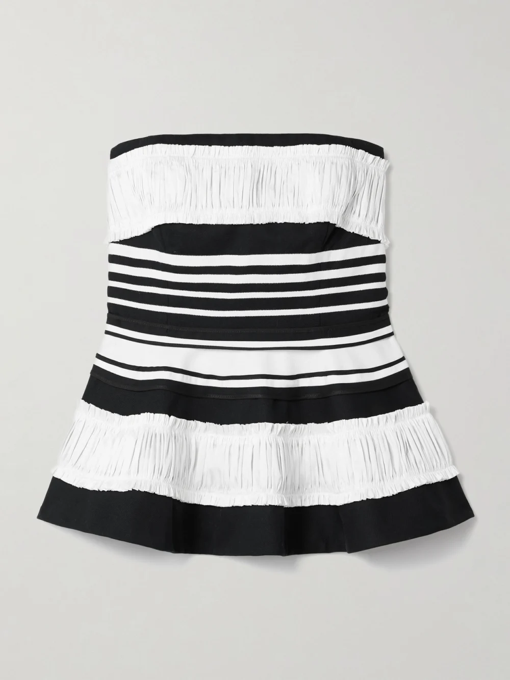 Christopher John Rogers Strapless Striped Taffeta and Grosgrain-trimmed Cotton and Silk-blend Twill Peplum Top in multi