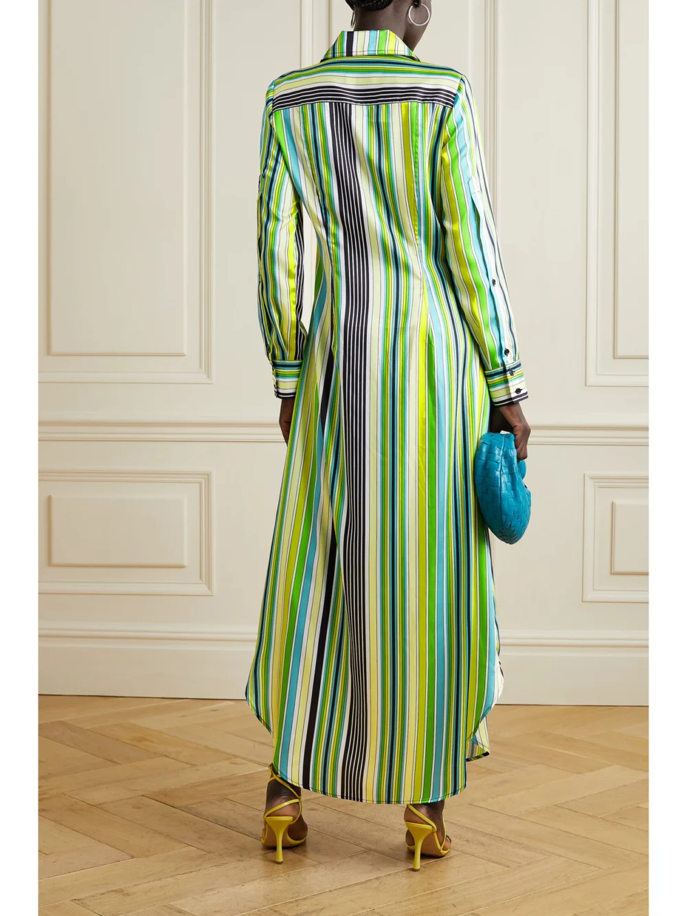Back view of the Christopher John Rogers Striped Satin Shirt Dress