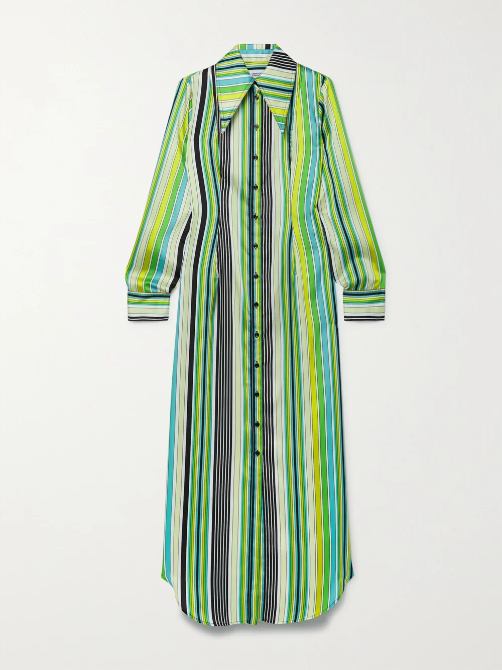 Christopher John Rogers Striped Satin Shirt Dress in green