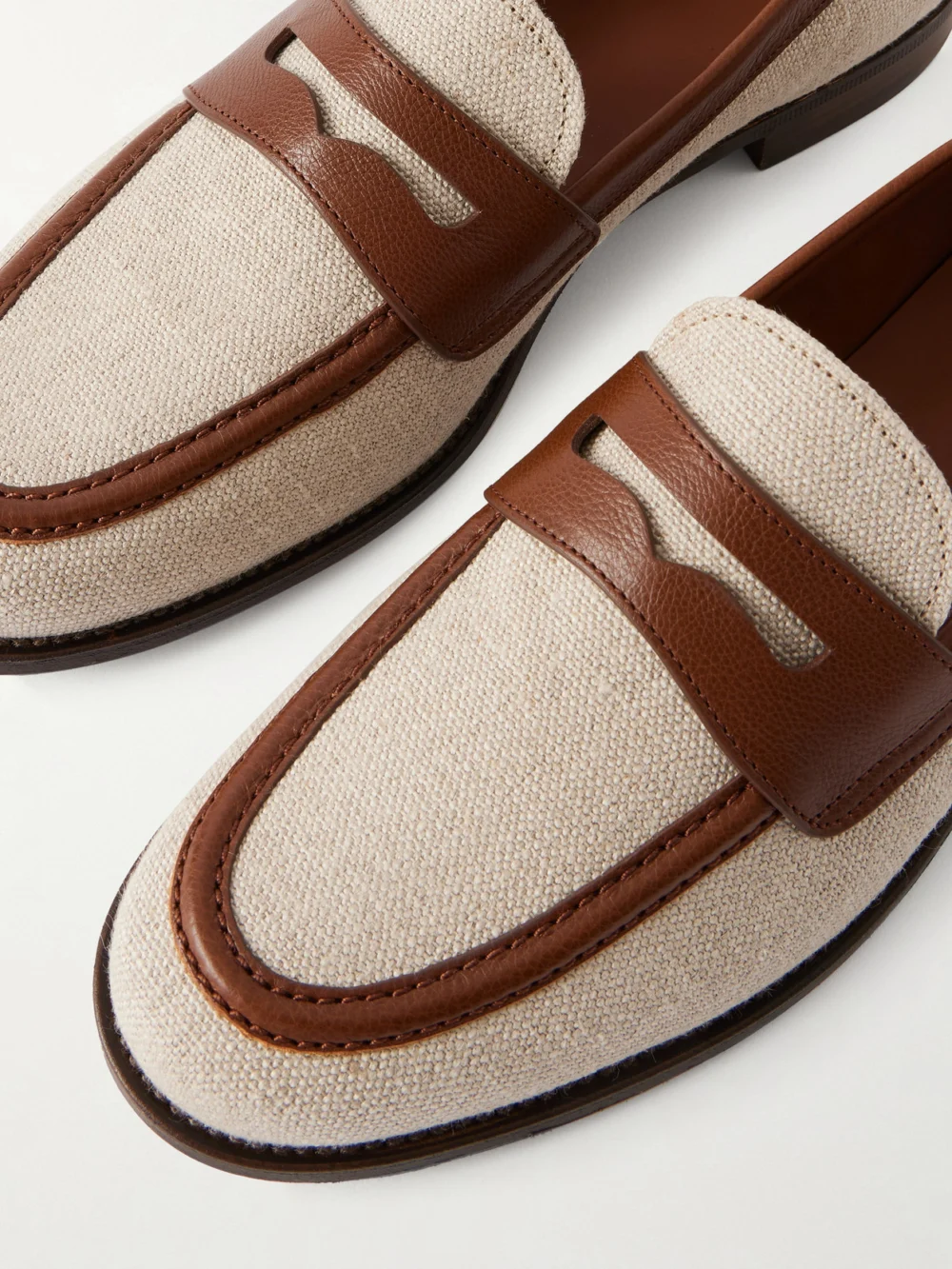 Close-up detail of the Church's Heswall 2 Leather-trimmed Canvas Penny Loafers