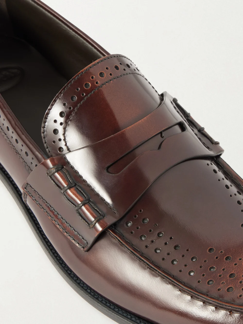 Close-up detail of the Church's Robin Glossed-leather Penny Loafers