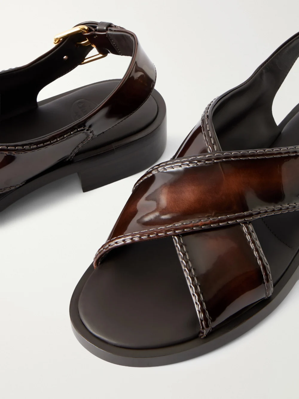 Close-up detail of the Church's Sondra Patent-leather Sandals