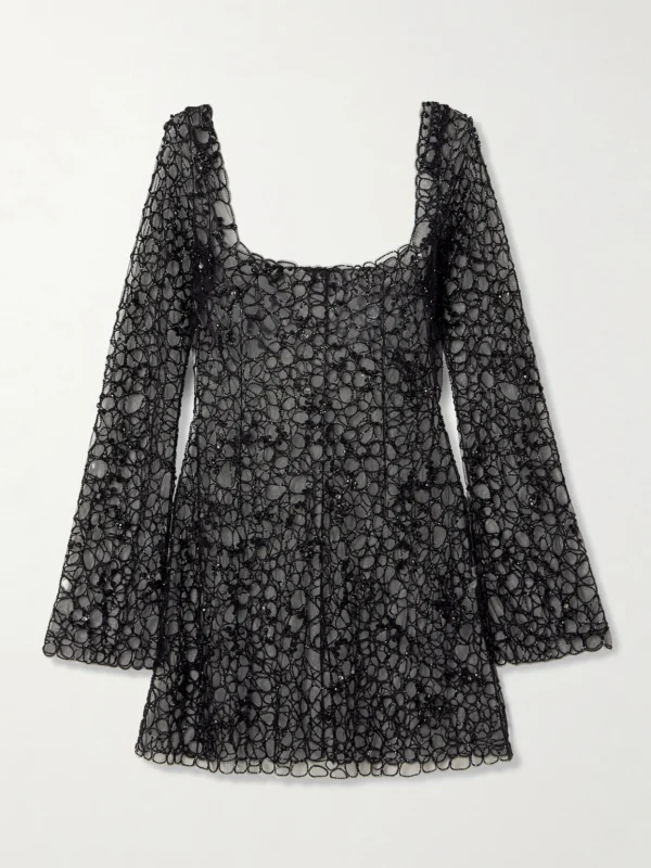 Clio Peppiatt Caviar Embellished Tulle Mini Dress