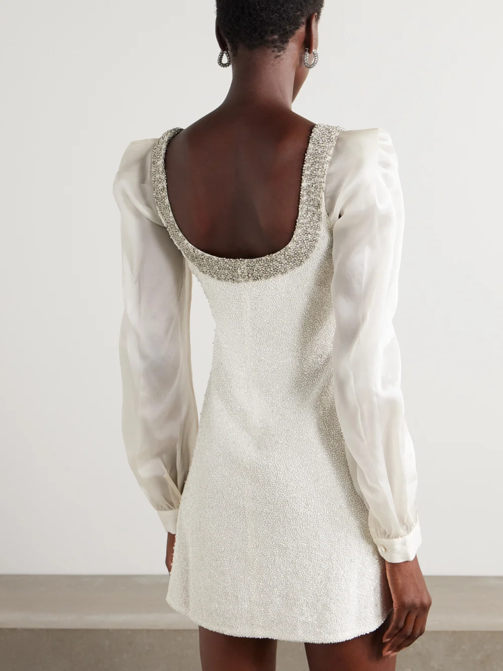 Back view of the Clio Peppiatt Daisy Crystal and Bead-embellished Stretch-tulle Mini Dress