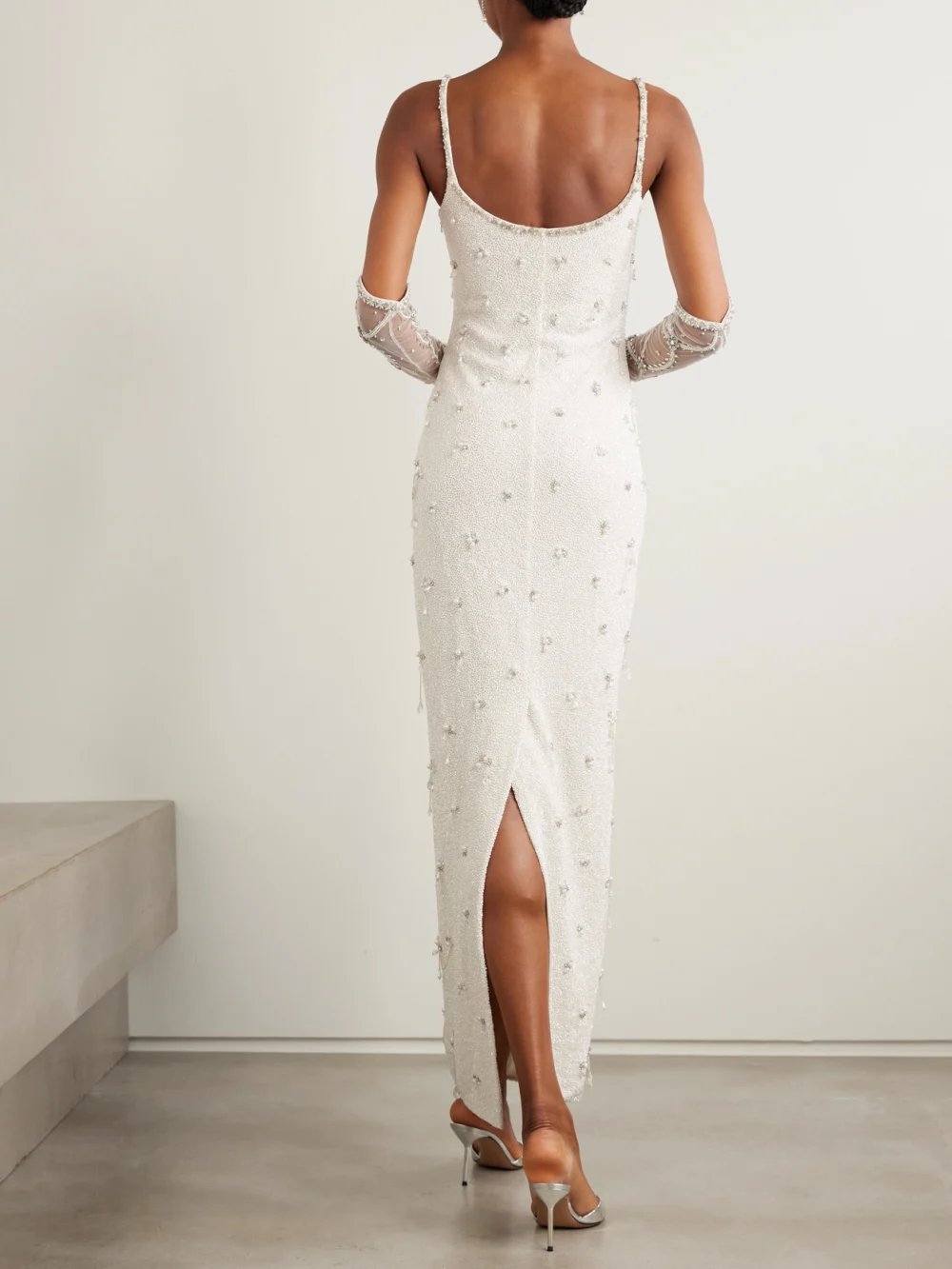 Back view of the Clio Peppiatt Droplet Embellished Beaded Stretch-tulle Gown