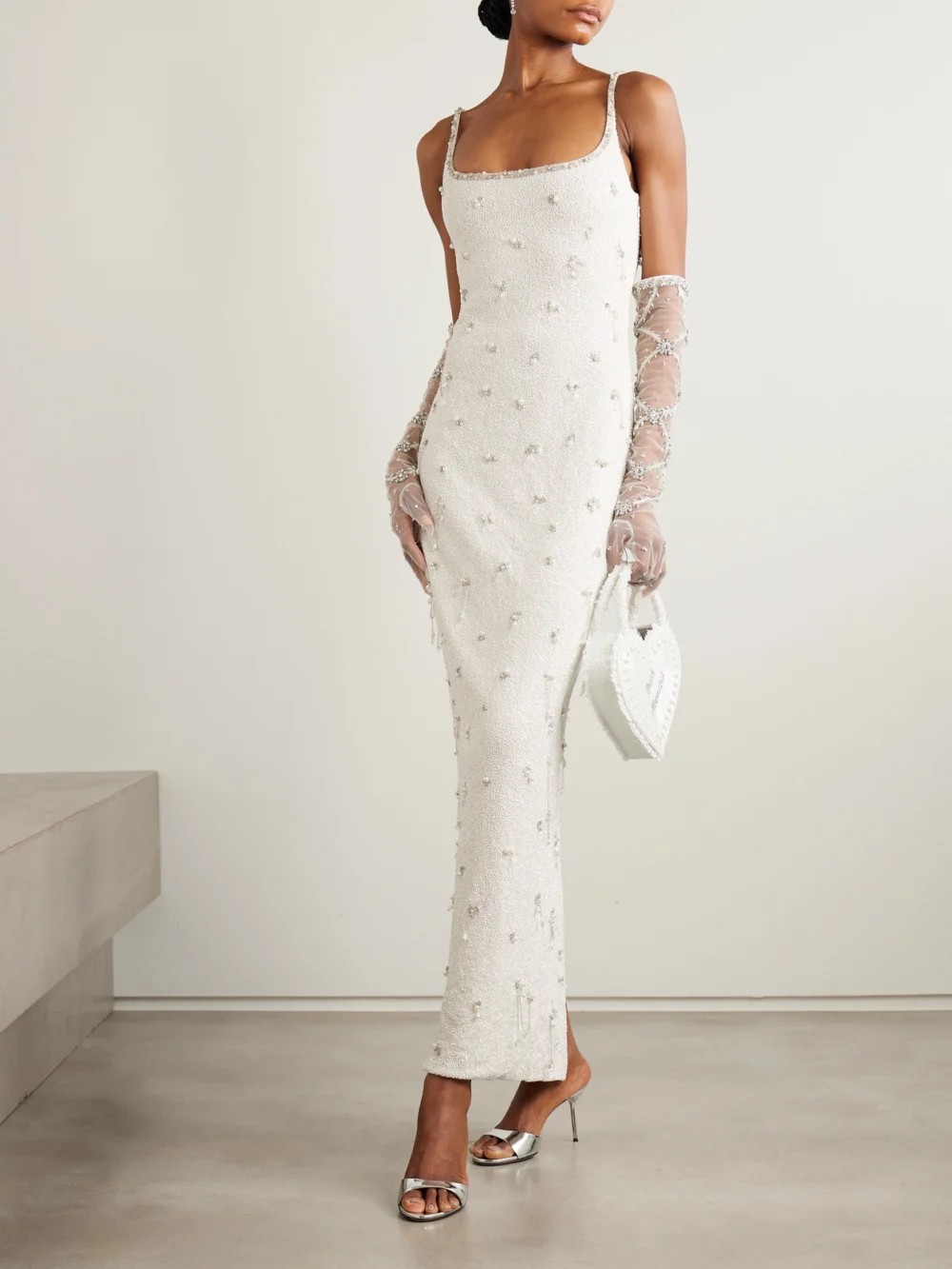 Clio Peppiatt Droplet Embellished Beaded Stretch-tulle Gown, worn by a model